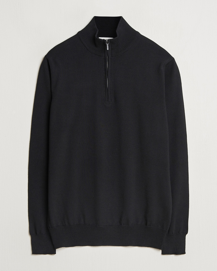 Morgano Extra Fine Merino Wool Half-Zip Black – Musta