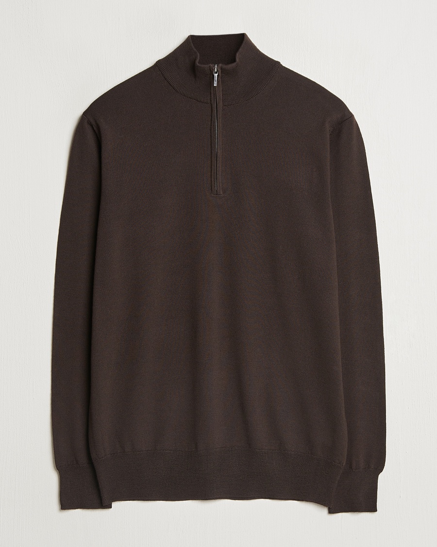 Morgano Extra Fine Merino Wool Half-Zip Dark Brown – Ruskea