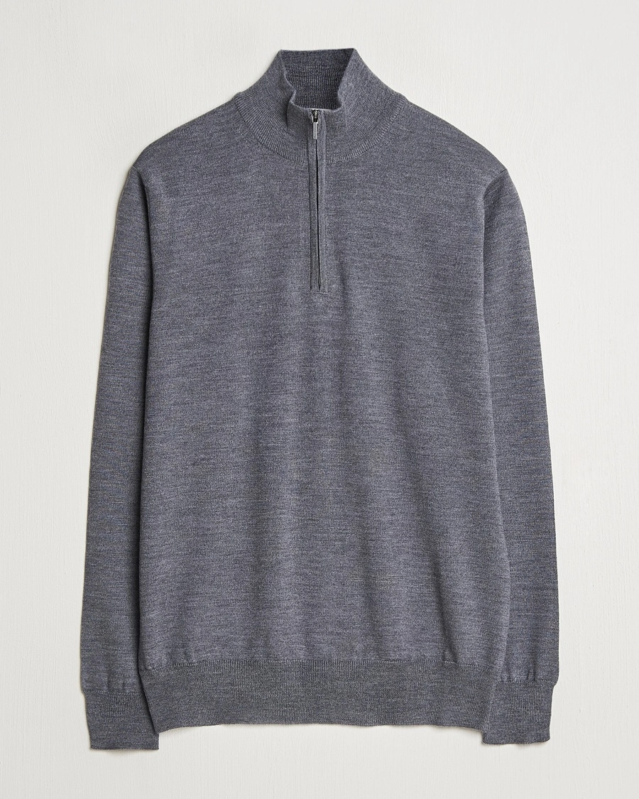 Morgano Extra Fine Merino Wool Half-Zip Mid Grey – Harmaa