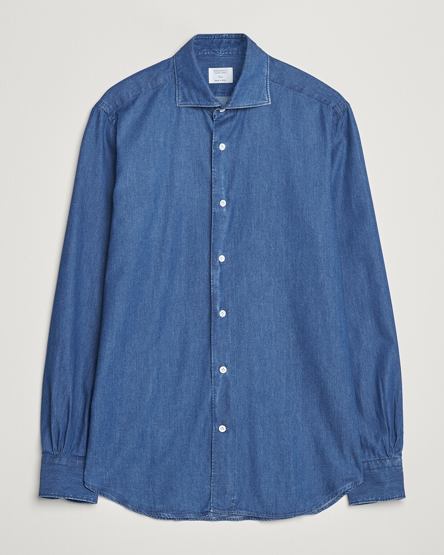 Mazzarelli Soft Cotton Denim Shirt Stone Wash – Sininen