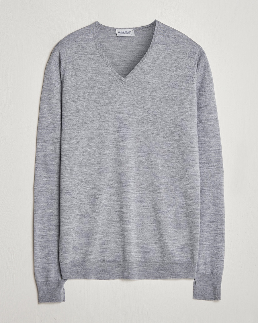 John Smedley Bobby Extra Fine Merino V-Neck Pullover Silver Grey – Harmaa