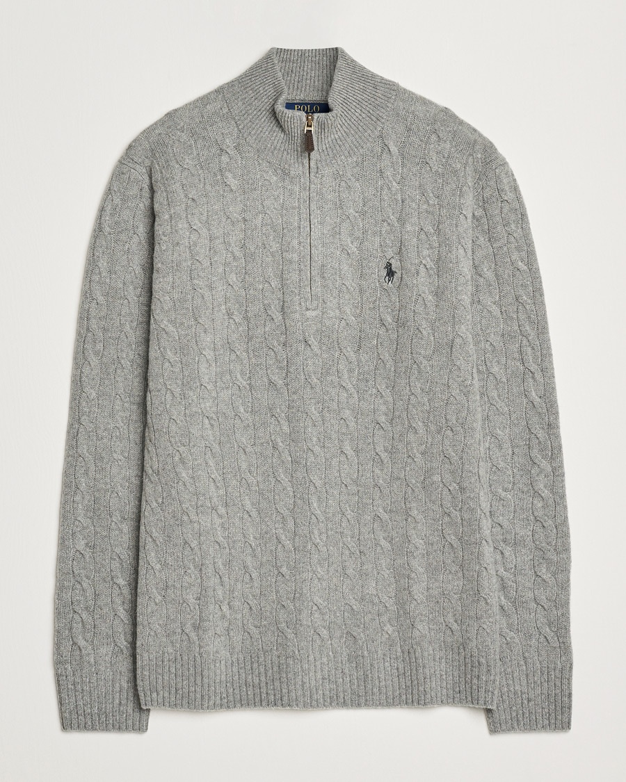Polo Ralph Lauren Wool/Cashmere Cable Half Zip Fawn Grey Heather – Harmaa