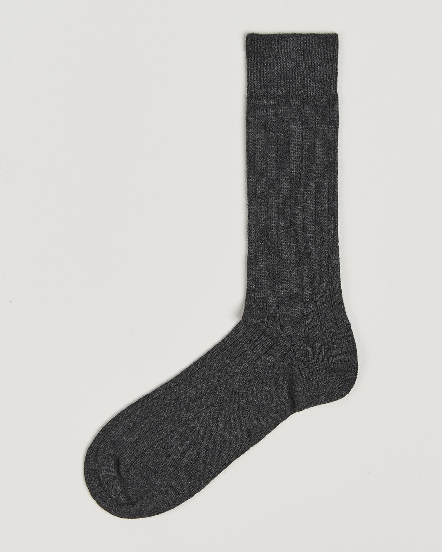 Bresciani Wool/Cashmere Ribbed Socks Dark Grey – Harmaa