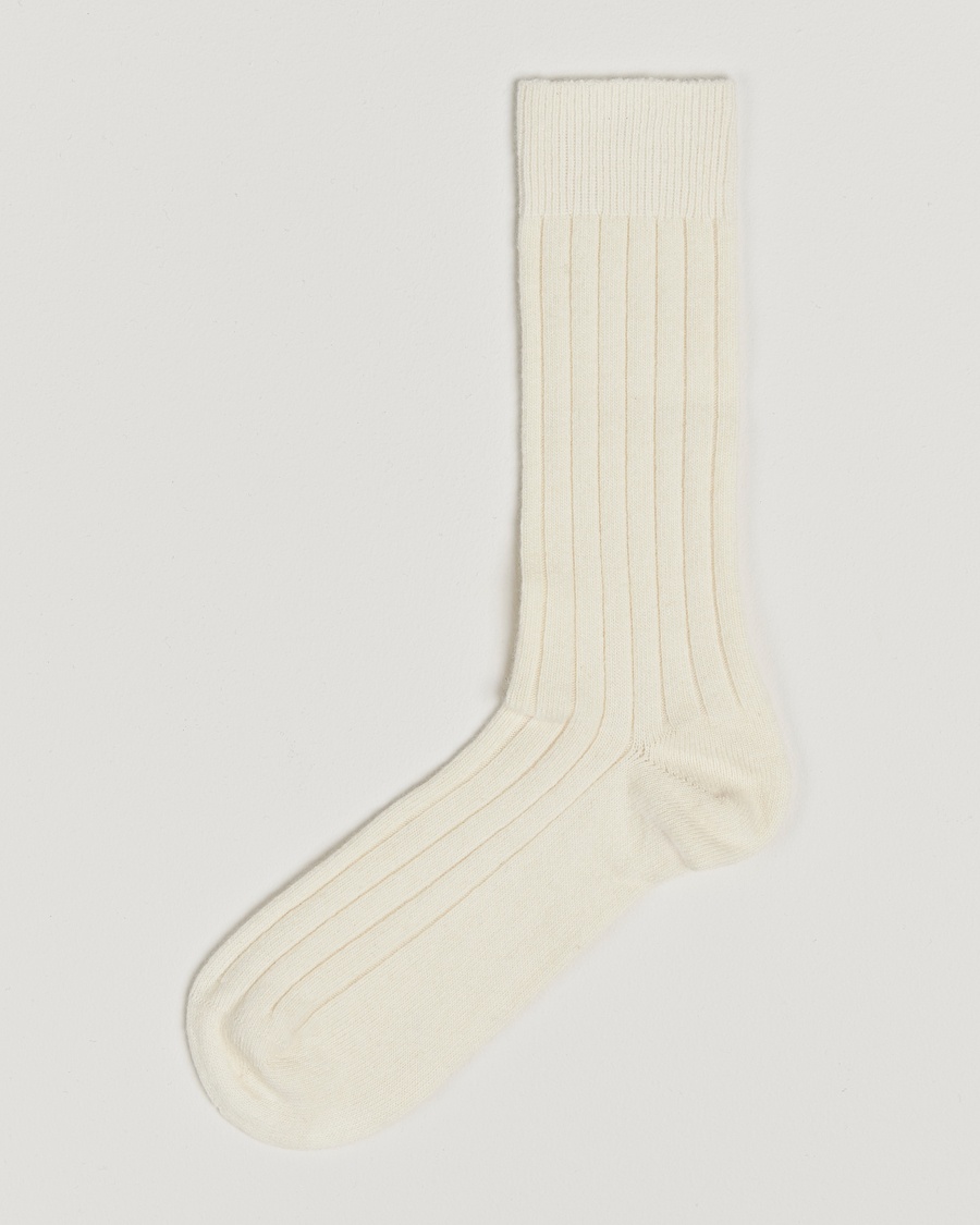 Bresciani Wool/Cashmere Ribbed Socks White – Valkoinen