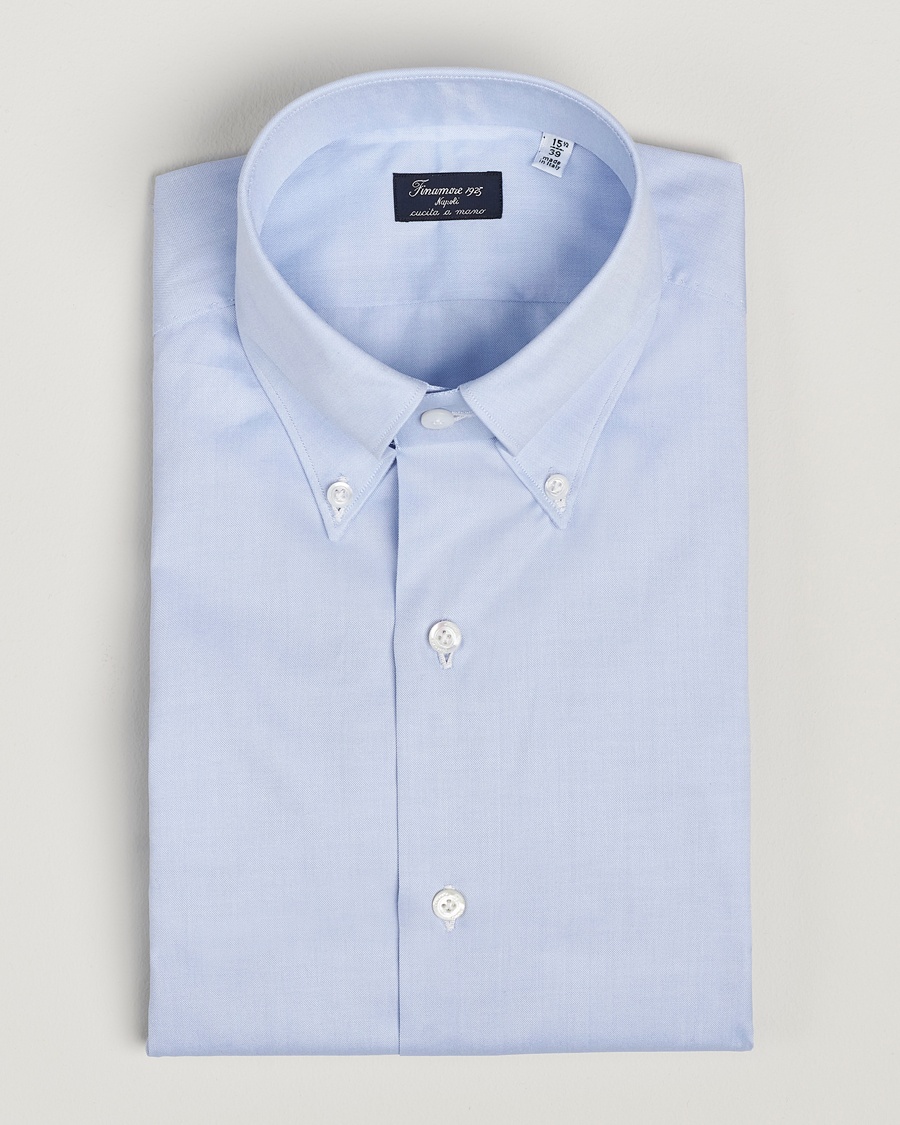Finamore Napoli Milano Slim Oxford Button Down Shirt Light Blue – Sininen