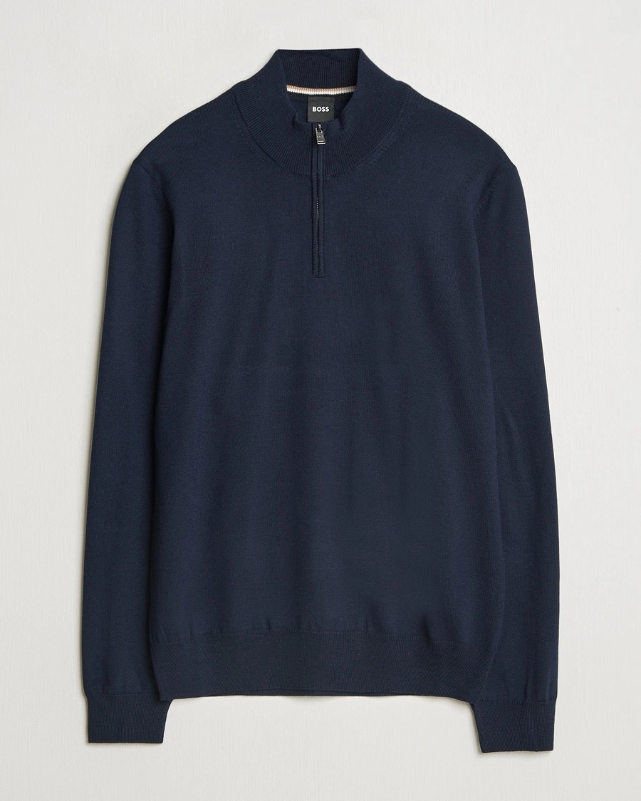 BOSS BLACK Ebenji Merino Knitted Half Zip Dark Blue – Sininen