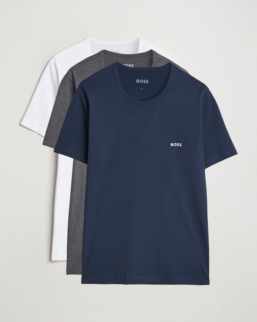 BOSS BLACK 3-Pack Crew Neck T-Shirt Grey/White/Navy – Harmaa