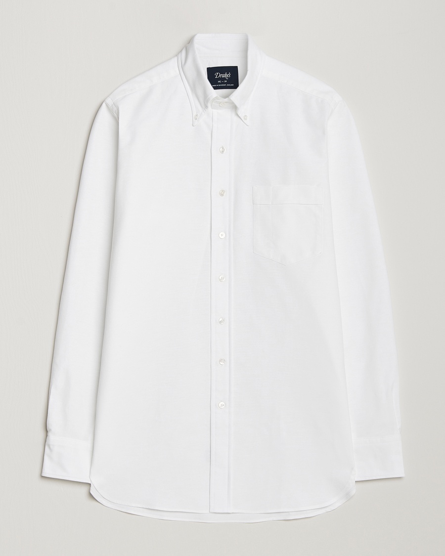 Drake's Button Down Oxford Shirt White – Valkoinen