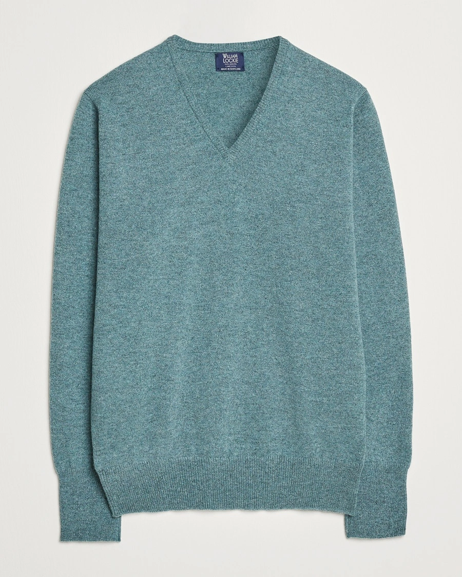 William Lockie Rob Lambswool V-Neck Caspian – Vihreä