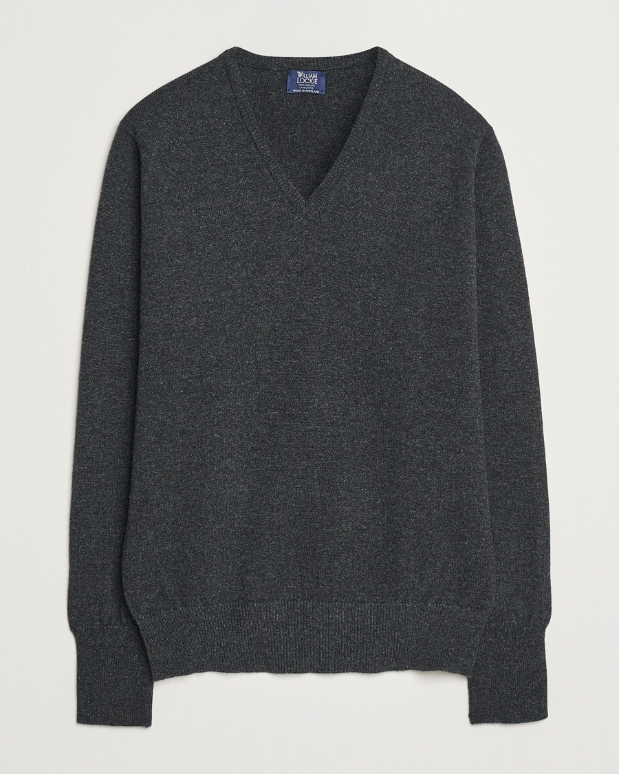 William Lockie Rob Lambswool V-Neck Charcoal – Harmaa