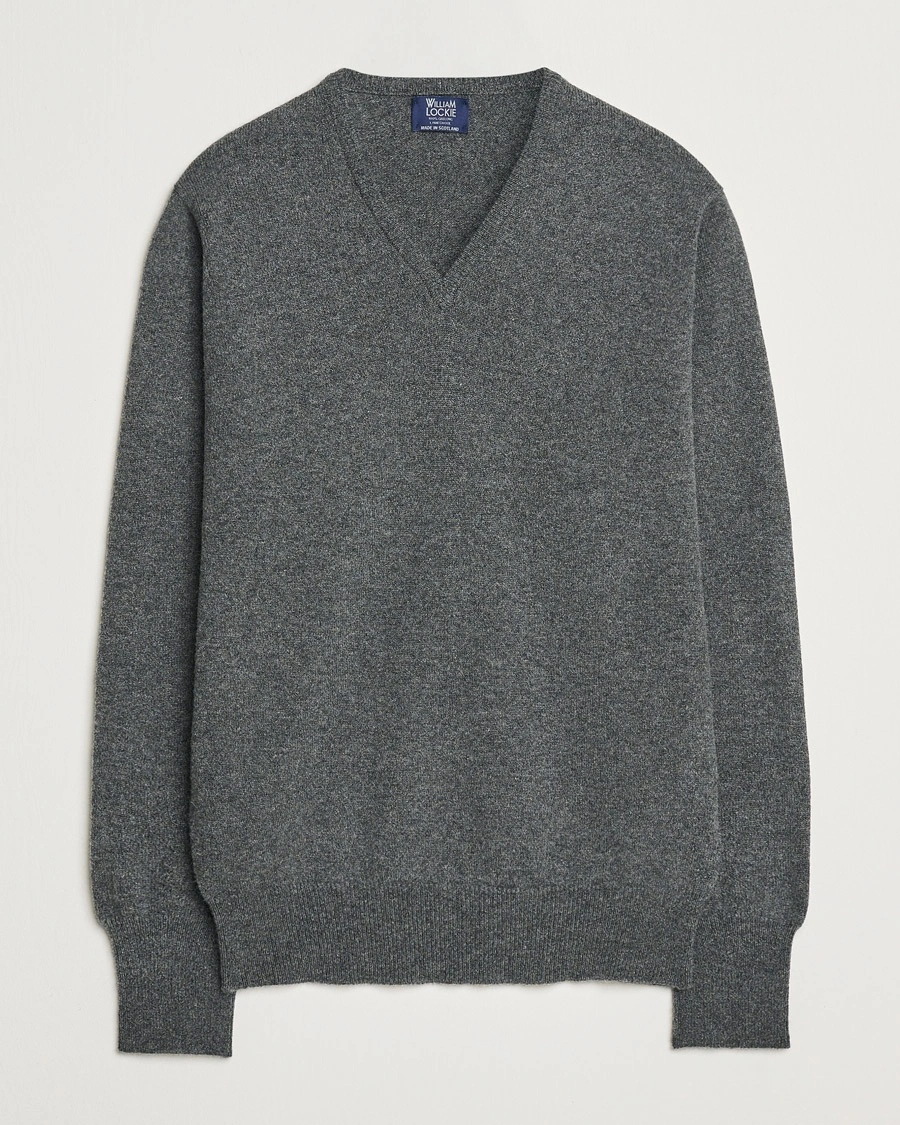William Lockie Rob Lambswool V-Neck Cliff – Harmaa