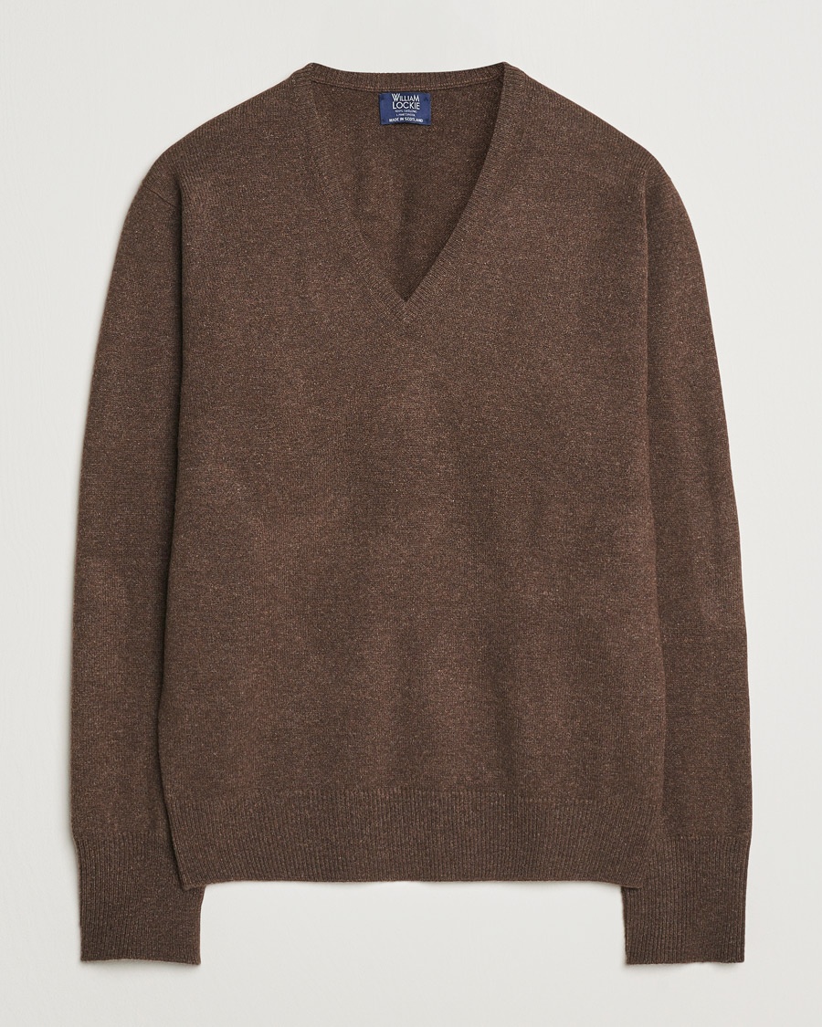 William Lockie Rob Lambswool V-Neck Mocha – Ruskea
