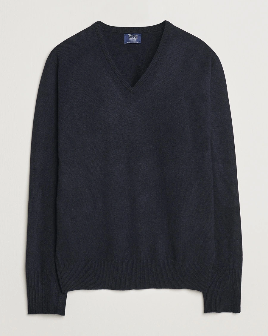 William Lockie Rob Lambswool V-Neck Navy – Sininen