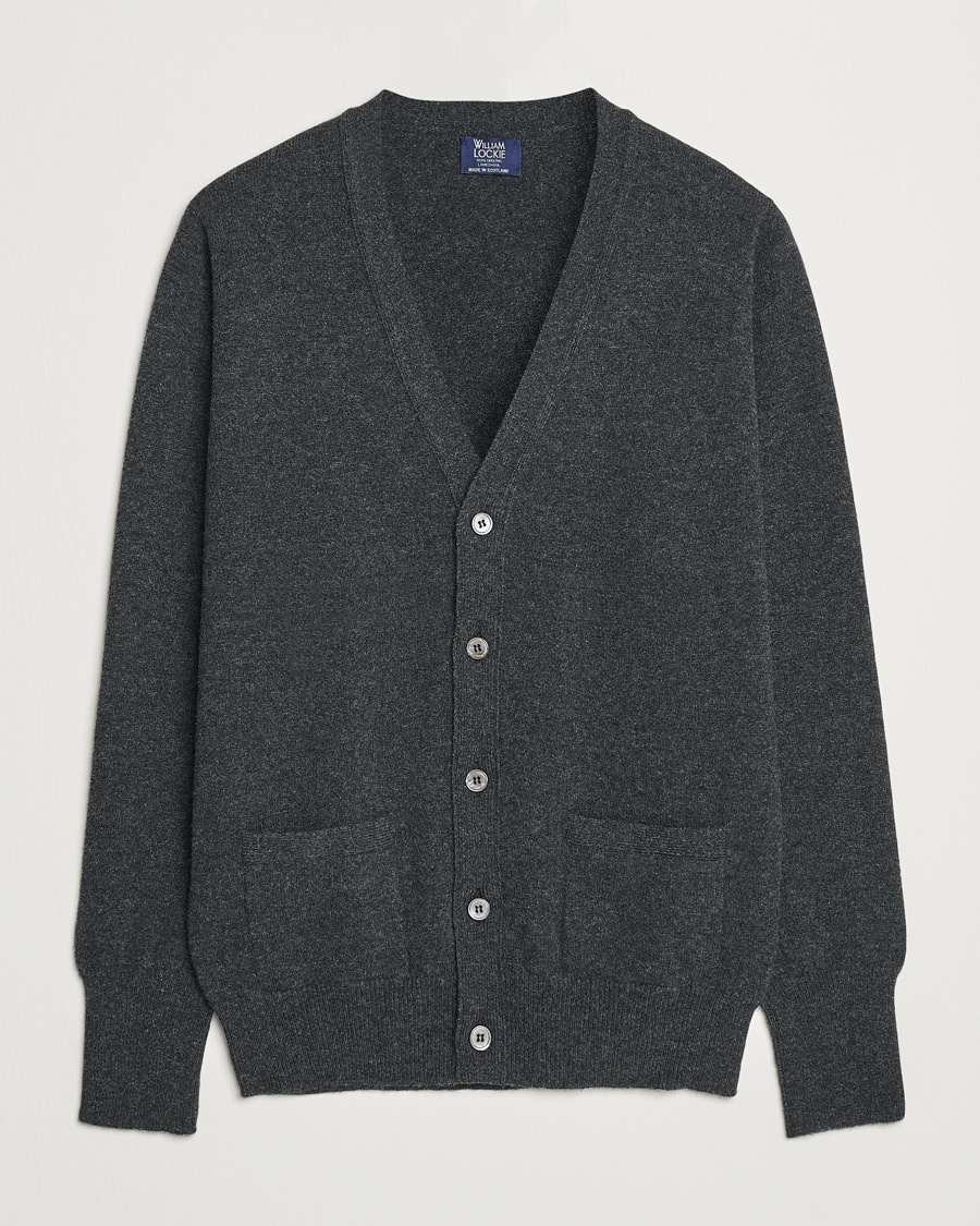William Lockie Rob Lambswool Cardigan Charcoal – Harmaa