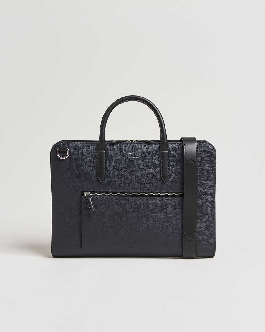 Smythson Ludlow Ultra Slim Brefcase With Zip Front Navy – Sininen
