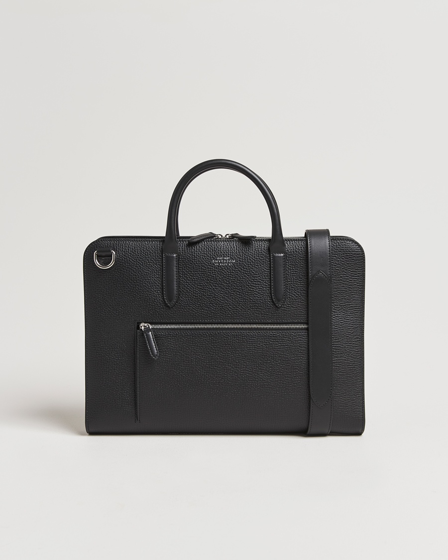 Smythson Ludlow Ultra Slim Brefcase With Zip Front Black – Musta