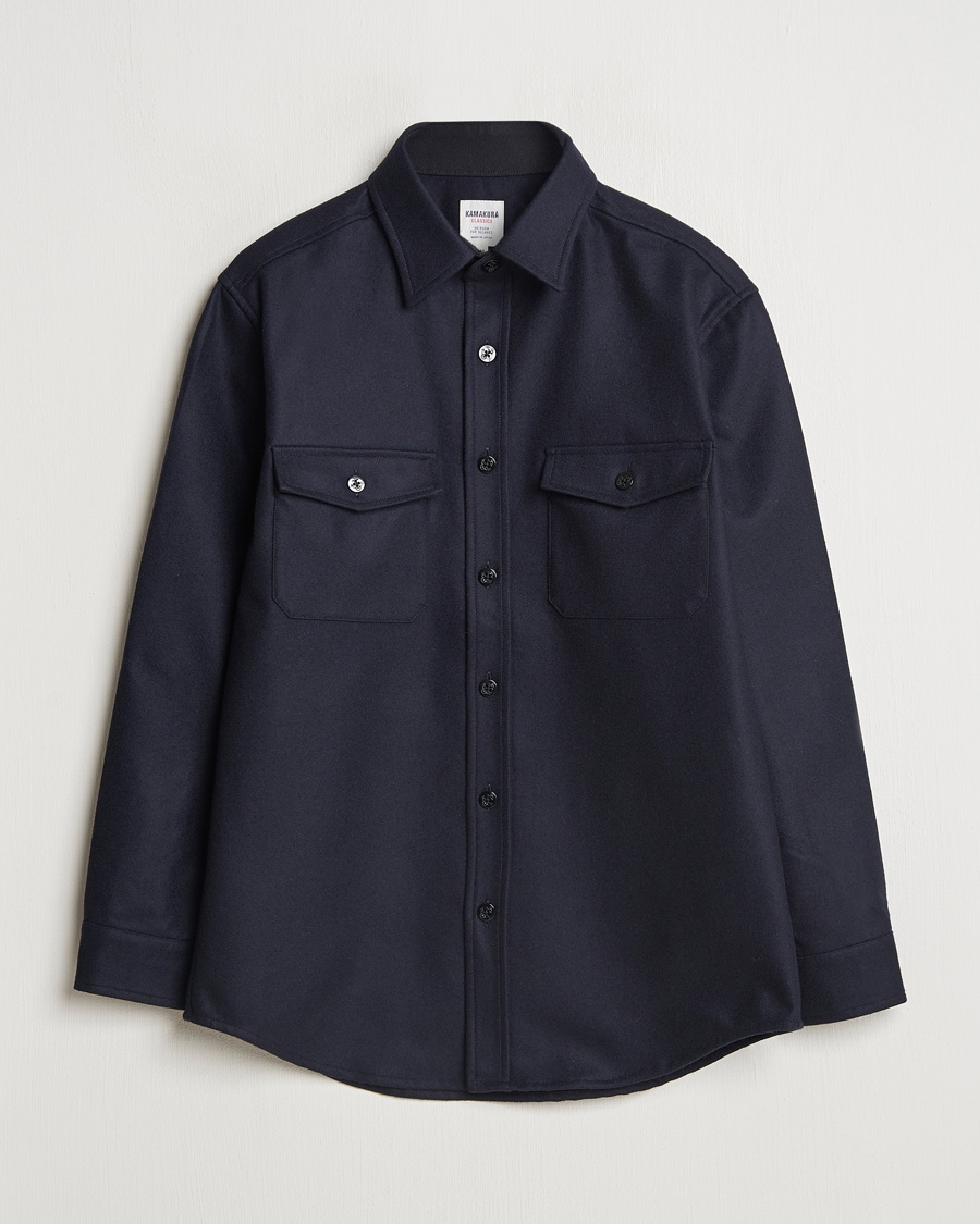 Kamakura Shirts Wool Flannel CPO Shirt Navy – Sininen