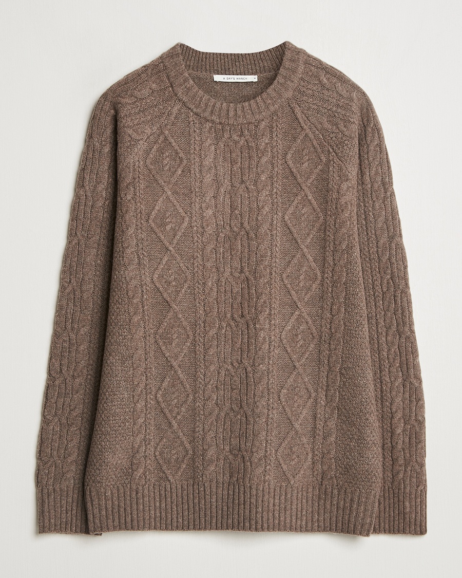 A Day's March Atlas Aran Knit Lambswool Sweater Dark Taupe – Ruskea