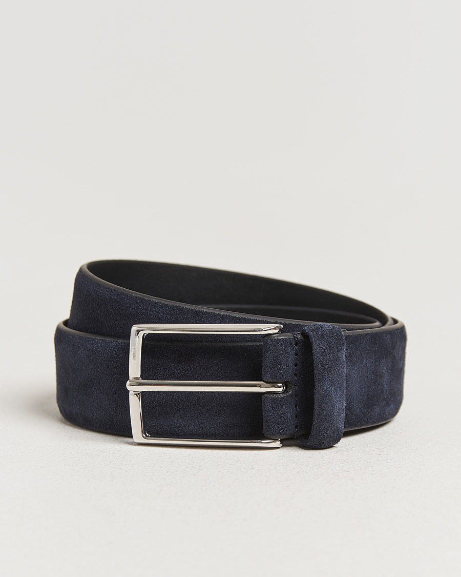 Anderson's Calf Suede 3,5 cm Belt Navy – Sininen