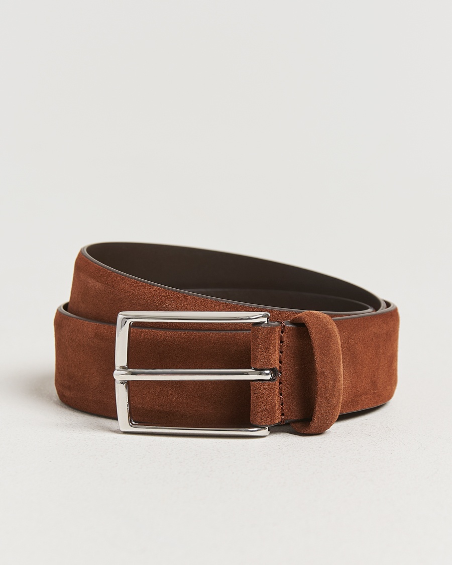 Anderson's Calf Suede 3,5 cm Belt Tobacco – Ruskea