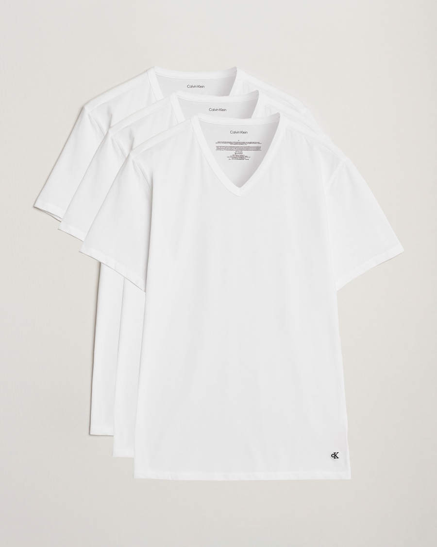 Calvin Klein 3-Pack Cotton Stretch V-Neck T-Shirt White – Valkoinen
