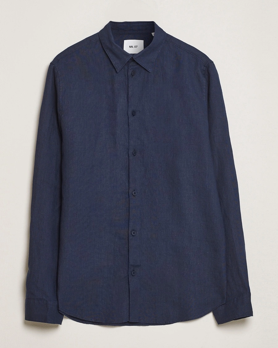 NN07 Enzo Linen Shirt Navy Blue – Sininen