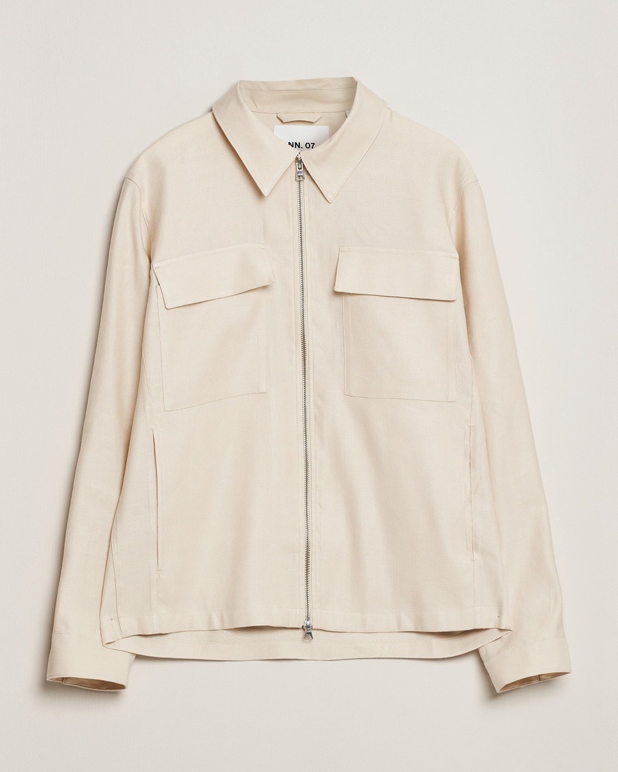 NN07 Alban Cotton/Linen Overshirt Ivory – Valkoinen