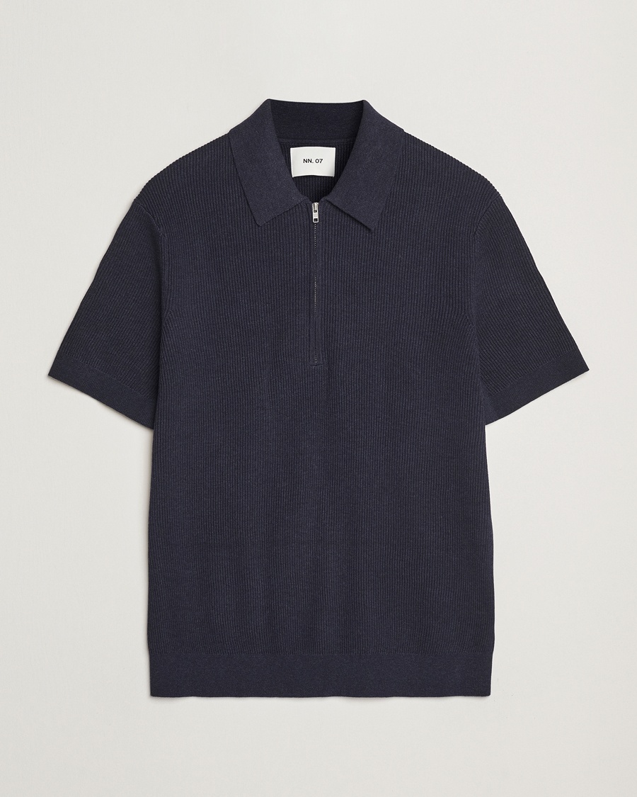 NN07 Hansie Half Zip Knitted Polo Navy Melange – Sininen