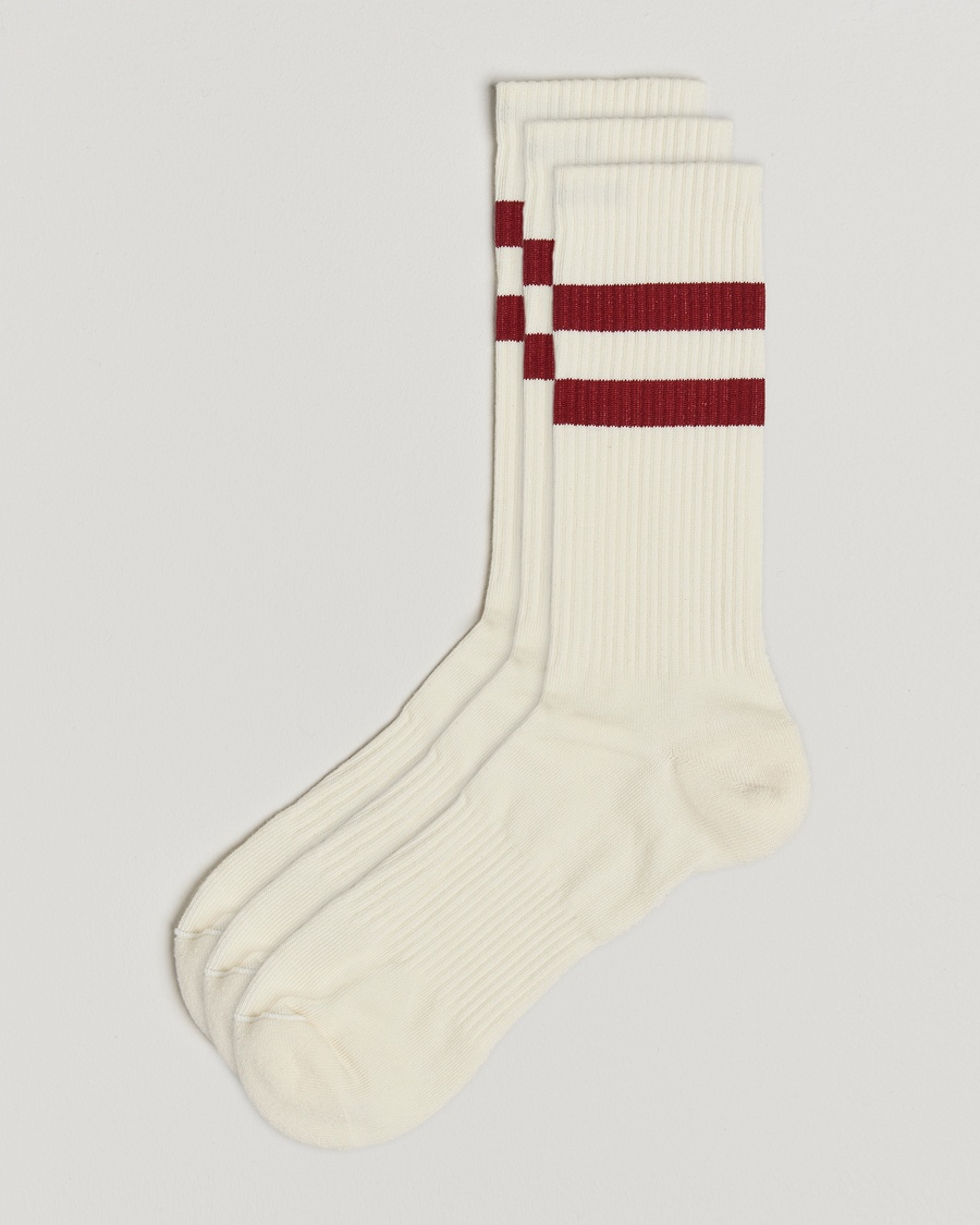 Sweyd 3-Pack Two Stripe Cotton Socks White/Red – Valkoinen
