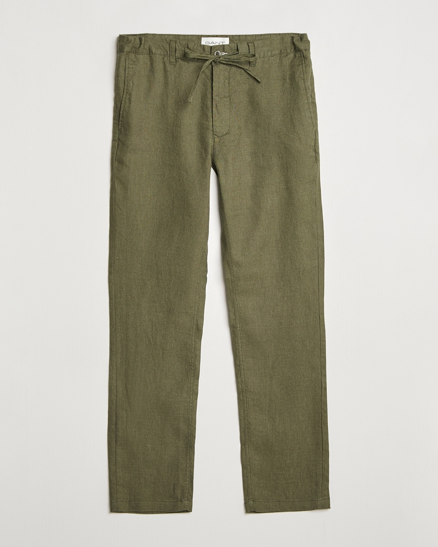 Gant Relaxed Linen Drawstring Pants Juniper Green – Vihreä