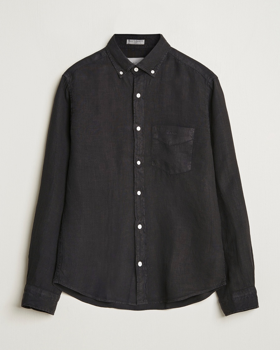 Gant Regular Fit Garment Dyed Linen Shirt Black – Musta