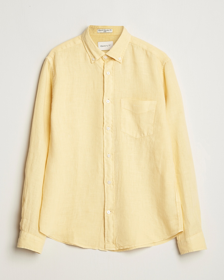 Gant Regular Fit Garment Dyed Linen Shirt Dusty Yellow – Keltainen