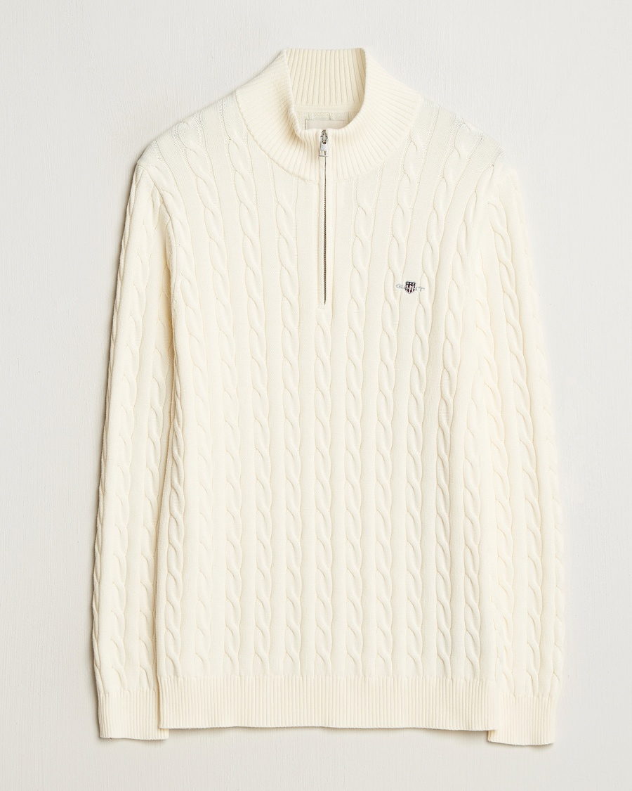 Gant Cotton Cable Half Zip Cream – Valkoinen
