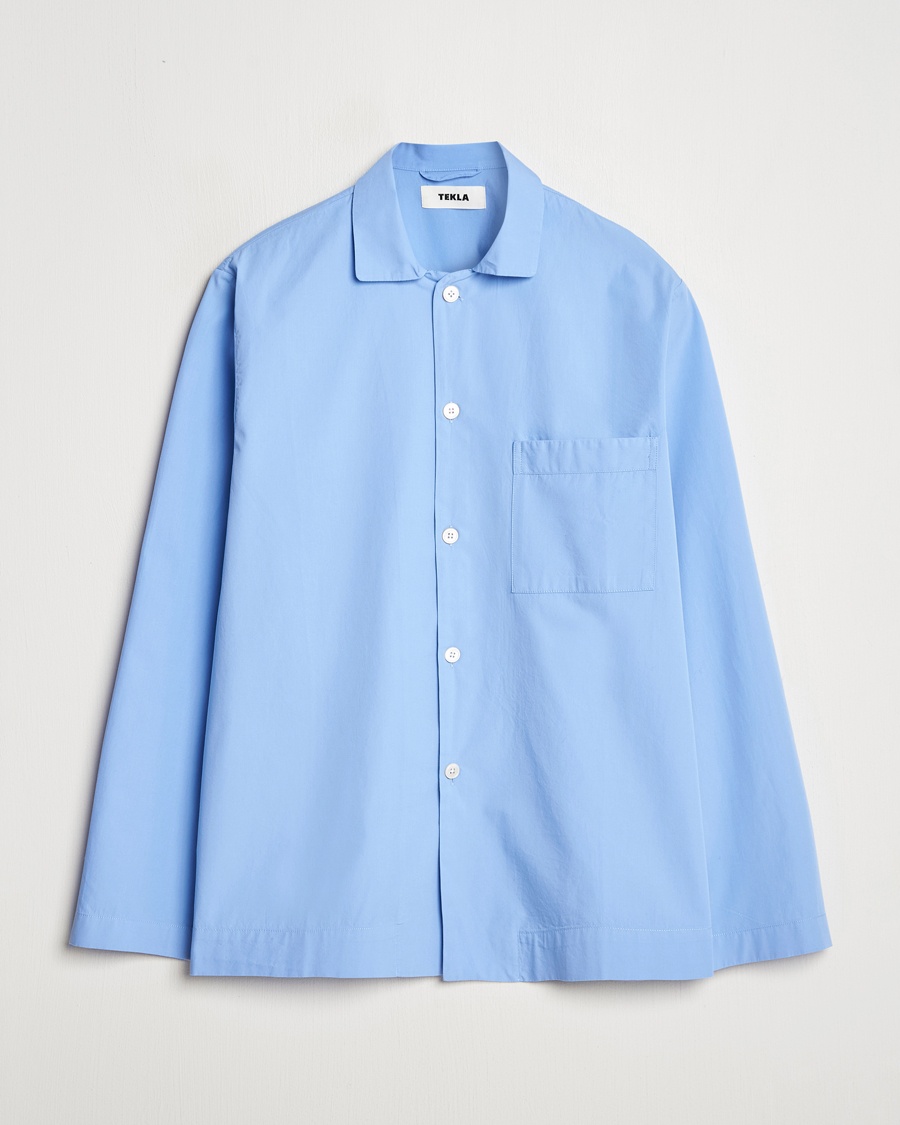 Tekla Poplin Pyjama Shirt Cornflower Blue – Sininen