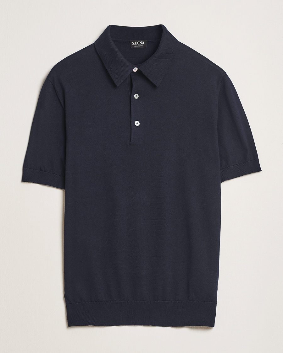 Zegna Premium Cotton Knitted Polo Navy – Sininen