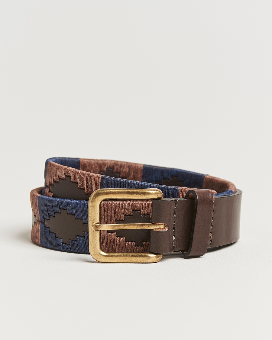 Pampeano Jefe Hand Stitched Classic Leather Belt 3,5cm Brown/Blue – Monivärinen