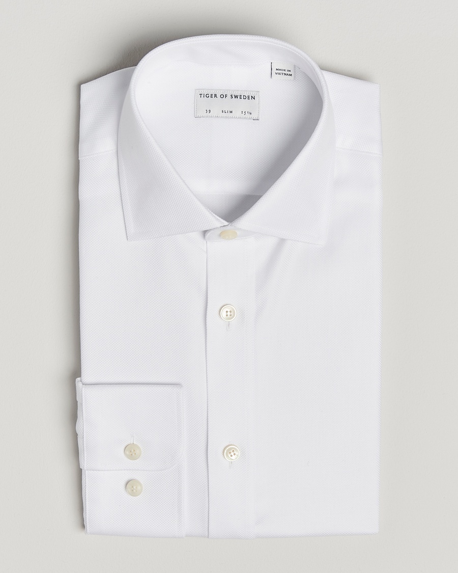 Tiger of Sweden Adley Structured Slim Fit Cut Away Shirt White – Valkoinen