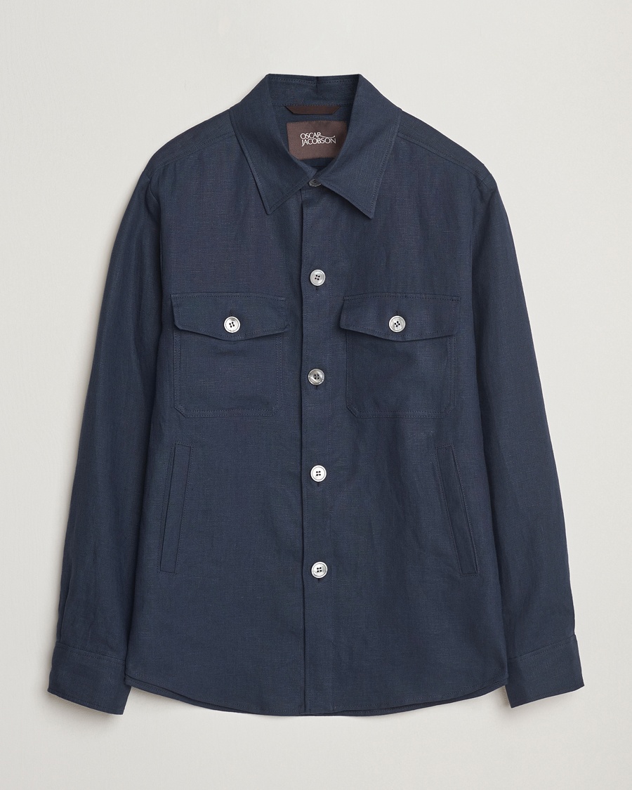 Oscar Jacobson Maverick Linen Shirt Jacket Navy – Sininen