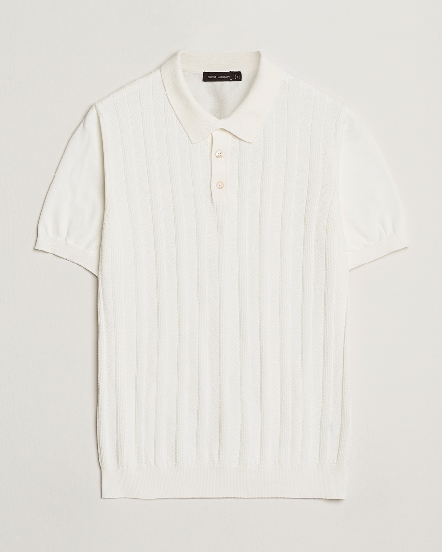 Oscar Jacobson Barto Structured Cotton Polo Snow White – Valkoinen