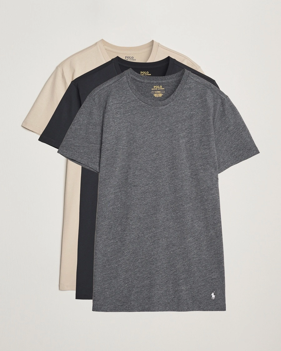 Polo Ralph Lauren 3-Pack Crew Neck T-Shirt Grey/Beige/Black – Harmaa
