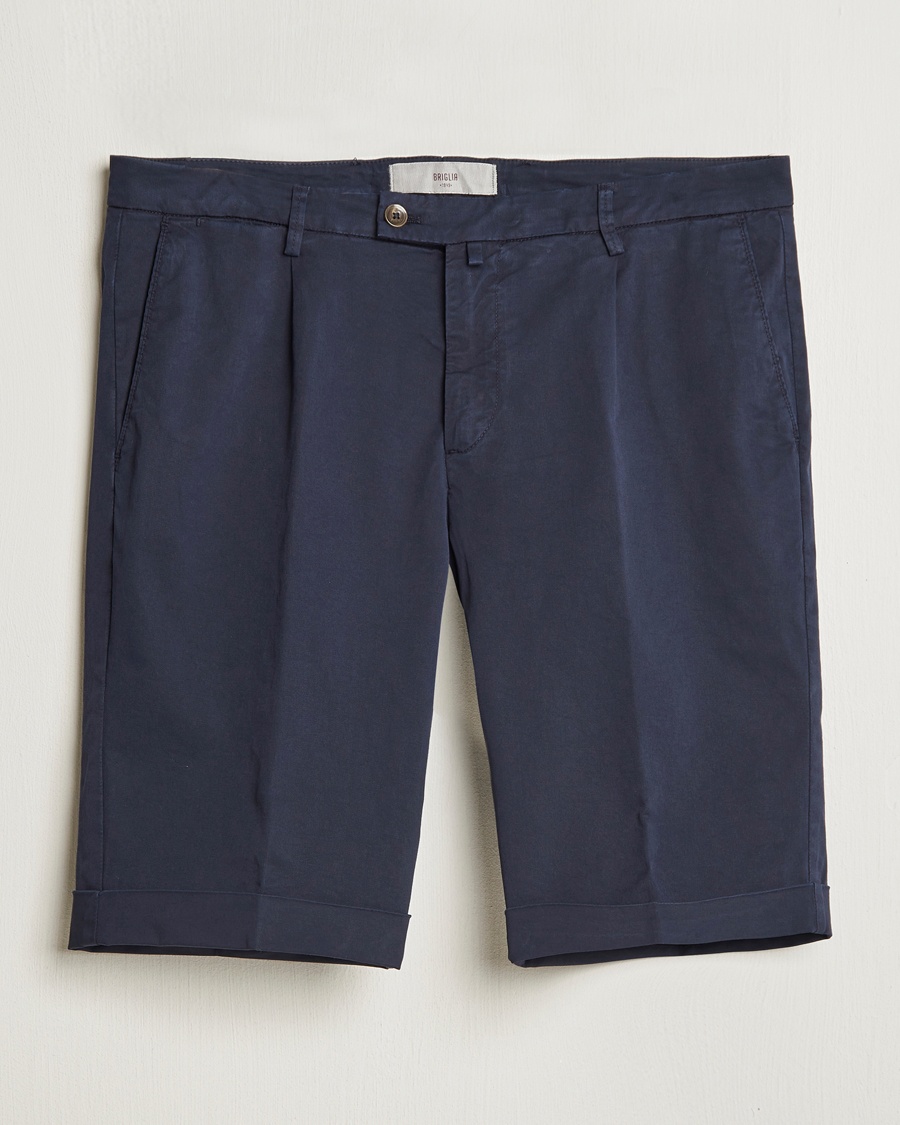 Briglia 1949 Pleated Cotton Shorts Navy – Sininen