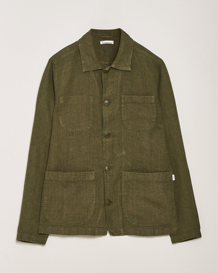KnowledgeCotton Apparel Linen Overshirt Burnt Olive – Vihreä