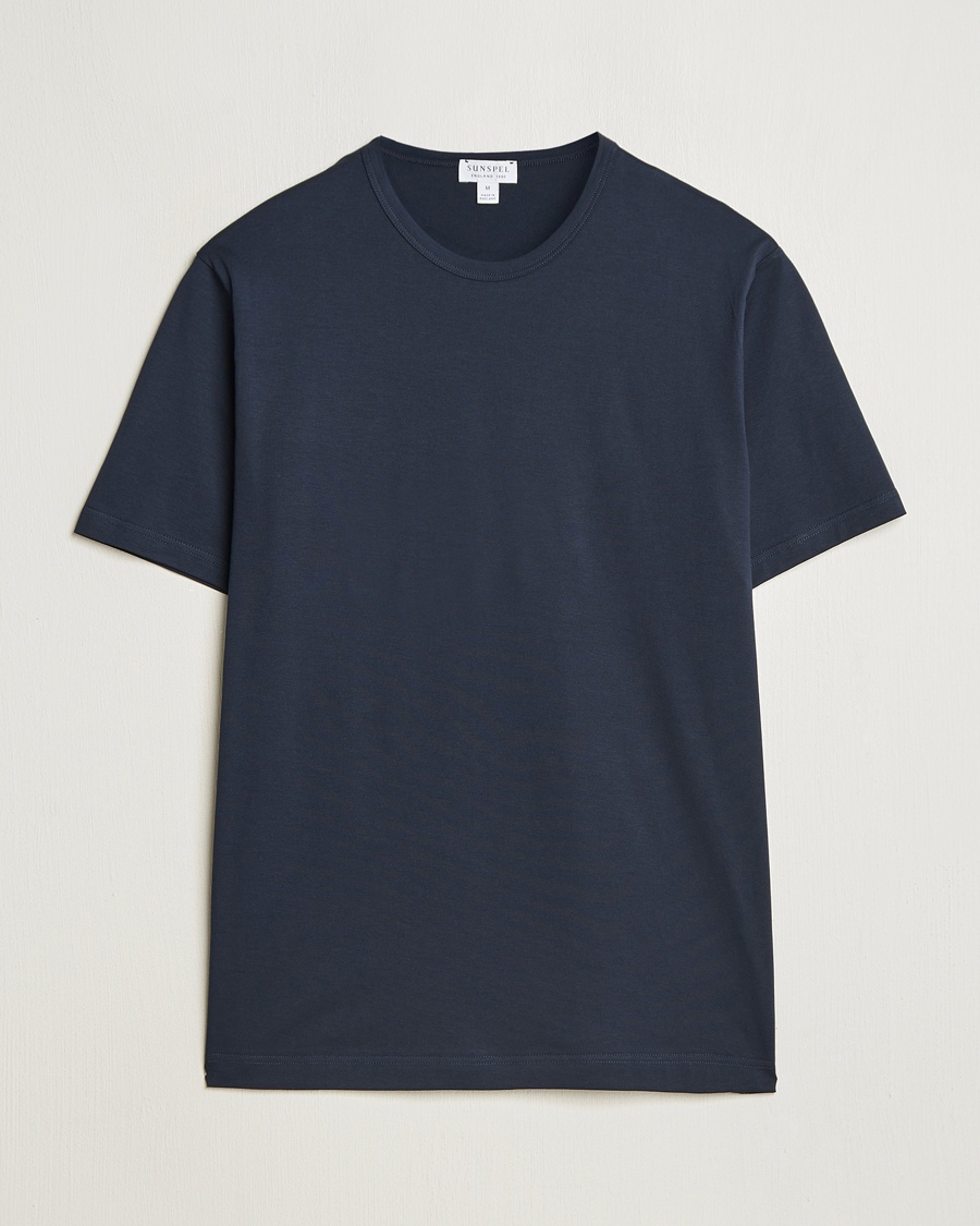Sunspel Crew Neck Q82 Cotton T-Shirt Midnight Navy – Sininen