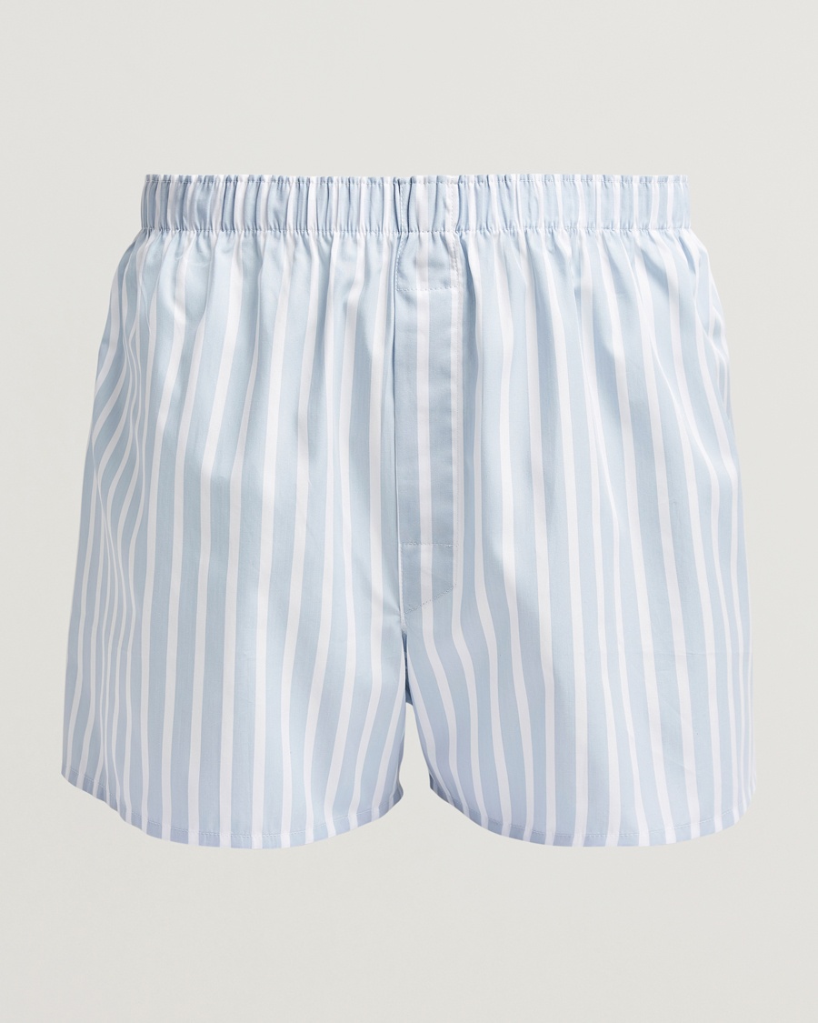 Sunspel Classic Woven Cotton Boxer Shorts Sky Blue Barstripe – Sininen