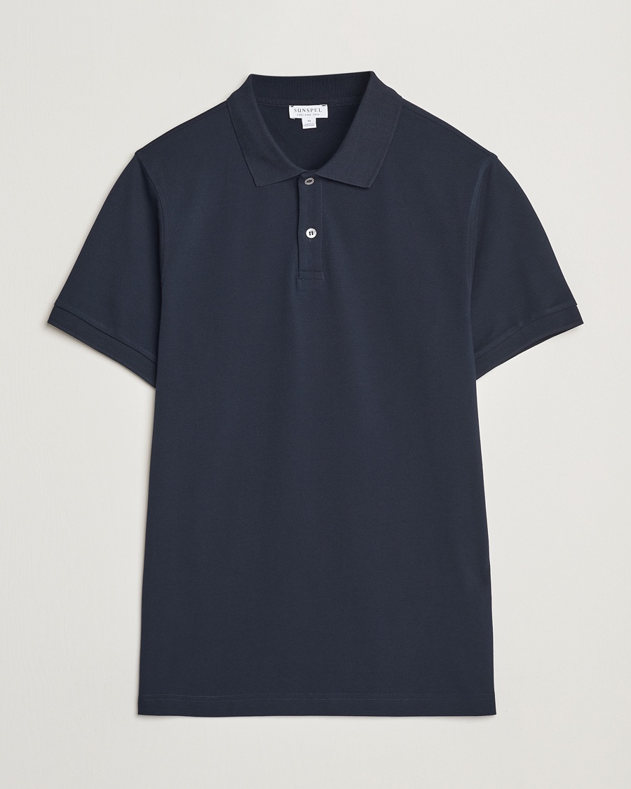 Sunspel Supima Cotton Short Sleeve Pique Polo Midnight Navy – Sininen
