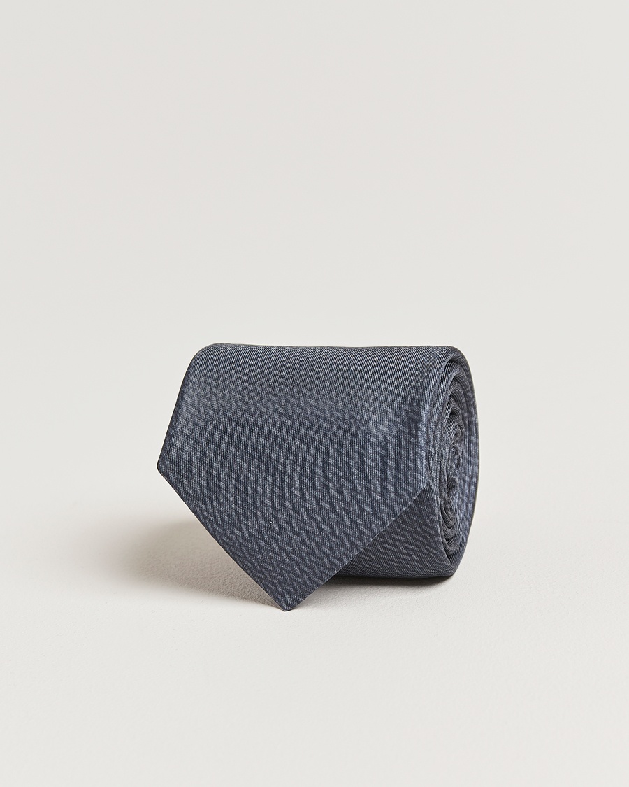Stenströms Printed Silk Tie 7,5cm Mid Grey – Harmaa