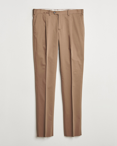 Lardini Pleated Cotton Stretch Trousers Light Brown – Ruskea