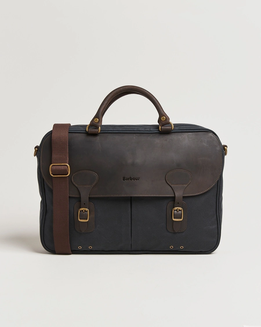 Barbour Lifestyle Wax Leather Briefcase Navy – Sininen