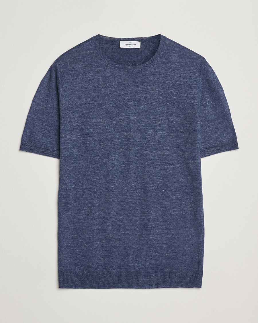 Gran Sasso Knitted Linen T-Shirt Navy Melange – Sininen