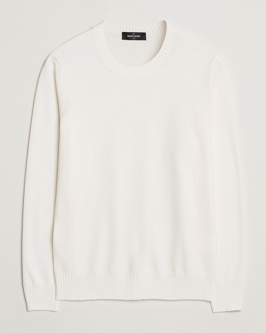 Gran Sasso Cotton/Cashmere Knitted Crew Neck Sweater Cream Melange – Valkoinen